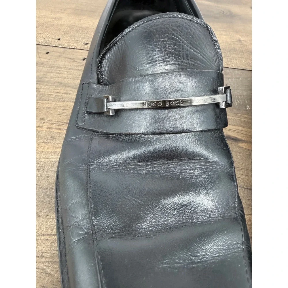 Hugo Boss Ikon Bit Loafers Mens Black Leather Square Dress Shoes Size 10 US